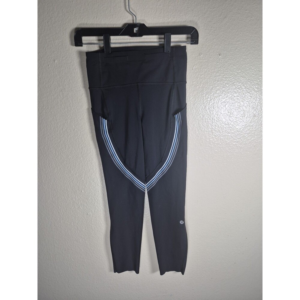 Lululemon Speed Limit Crop 23" Black Reflective Stripe Leggings Nulux Size 4